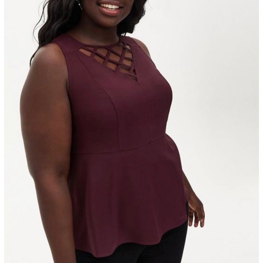 Peplum Crepe Cage Front Top